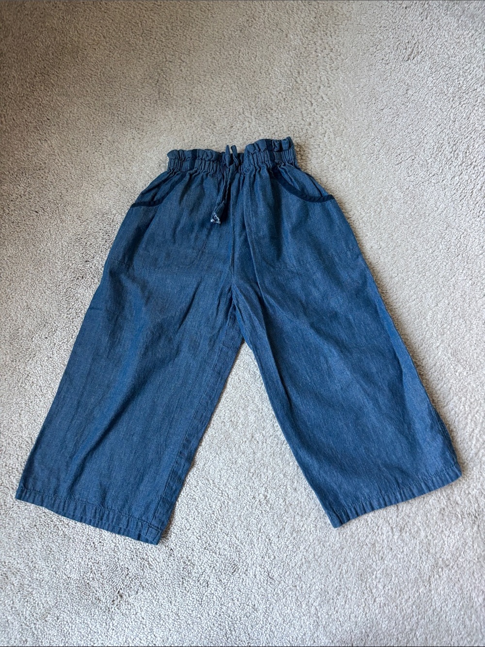 Pink Chicken Kids Wide-Leg Chambray Pants in Dark Blue
